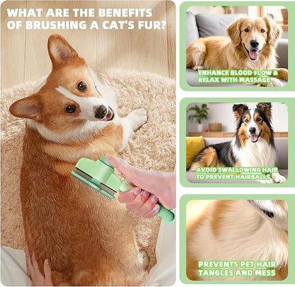 Pet Hair Removal Comb,New Cat Brush with Release Button,Pet Grooming Brush for Short&amp;Long Pet Hair,Deshedding Brush for Pet (green)