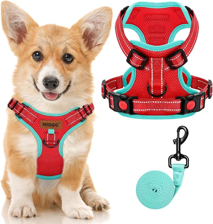 MIDOG No-Pull Dog Harness | Adjustable &amp; Reflective Pet Harness Leash Set for Small Medium Large Dogs Walking, Training| No Choke, Front Clip, Soft Padded Vest with Easy Control Handle - Red, S