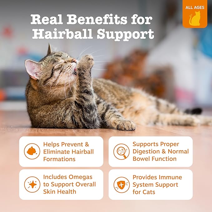Zesty Paws Hairball Bites for Cats - Cat Furball Support - Functional Supplement with Omega 3 Fish Oil EPA &amp; DHA + Zinc, Biotin &amp; Psyllium Husk - Supports Gut &amp; Skin Health - 60 Count