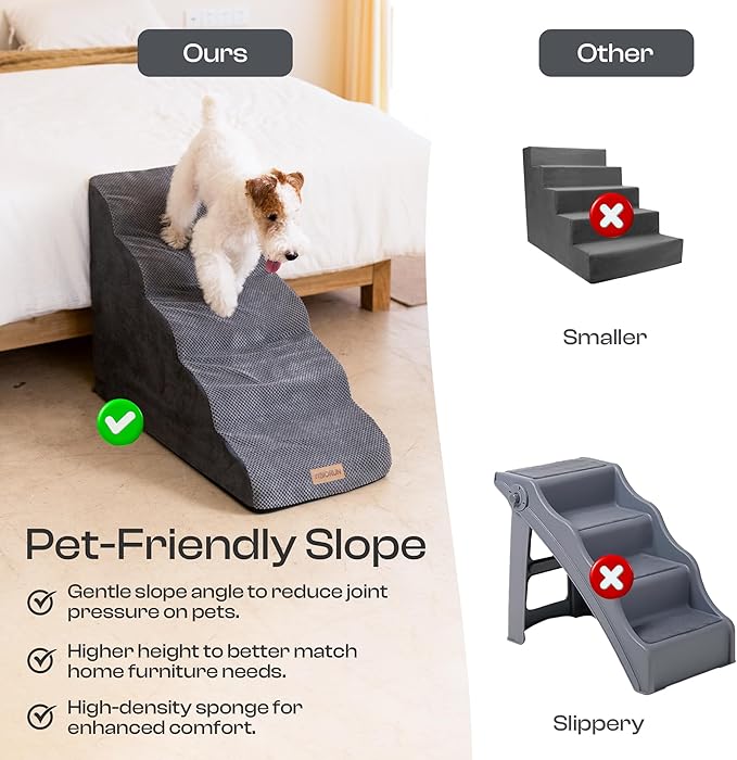 5-Step Curved Dog Stairs for High Beds Up to 30", Non-Slip Foam Pet Ramp for Large Dogs and Cats, Washable Cover, Soft Climbing Steps for Couch &amp; Sofa