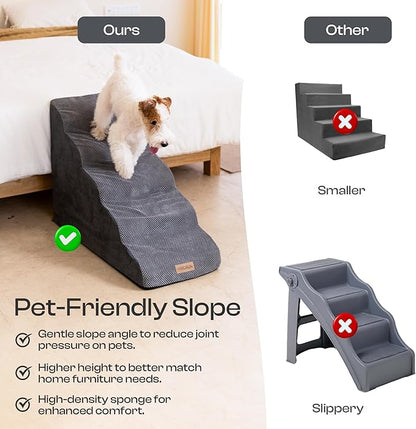 5-Step Curved Dog Stairs for High Beds Up to 30", Non-Slip Foam Pet Ramp for Large Dogs and Cats, Washable Cover, Soft Climbing Steps for Couch &amp; Sofa