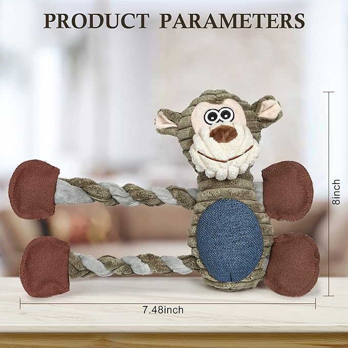 Dog Toys for Large Dog - Plush Squeaky Medium &amp; Small Dog Toys - Stuffed Animals Puppy Toys - Funny Cute Dog Toys for Dog Birthday Presents (Monkey)