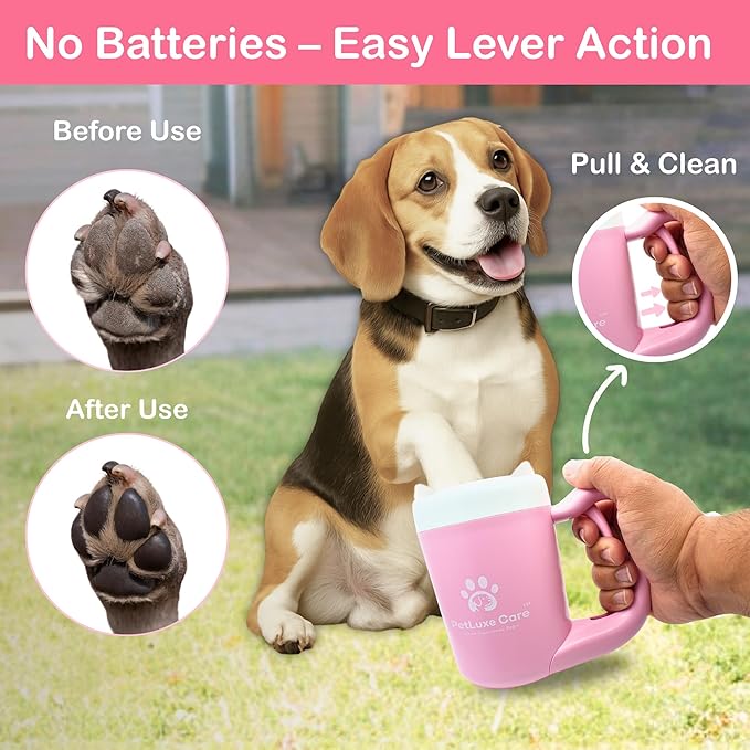 Dog Paw Cleaner for Small &amp; Medium Dogs – Portable Paw Washer Cup with Soft Silicone Brush, Towel &amp; Moisturizing Balm – Gently Cleans Muddy Paws After Walks (Pink, Small)