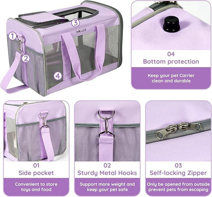 BELLA &amp; PAL Cat Carrier Travel Bag, Airline Approved Lightweight Cat Carrier, Soft Sided Pet Carrier for Puppy Dogs Up to 18lbs, Collapsible Kitten Bag with Removable Waterproof Mat, Ventilated Mesh