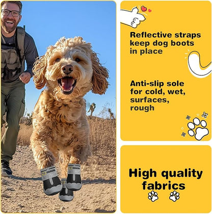 Hcpet Dog Boots Waterproof Dog Shoes for Medium Large Dogs, Anti-Slip Dog Booties Paw Protector for for Hot Pavement Winter Snow Hiking with Reflective Straps 4PCS, 8 (width 2.75 inch) for 74-91 lbs