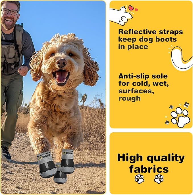 Hcpet Dog Shoes for Large Dogs, Waterproof Dog Booties for Small Medium Dogs, Anti-Slip Dog Boots &amp; Paw Protectors for Hot Pavement Winter Snow Hiking with Reflective Straps Black Size 2