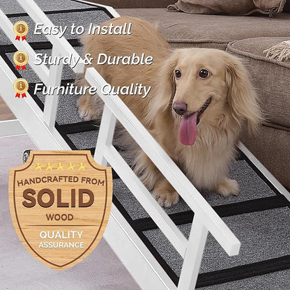 Dog Ramp for Bed or Couch, Wooden Pet Ramp with 20° Gentle Slope, Removable Side Rails, Non-Slip Surface, Top Platform &amp; Wheels, Safe Bed Ramp for Small, Medium &amp; Senior Dogs, 60" Long, White