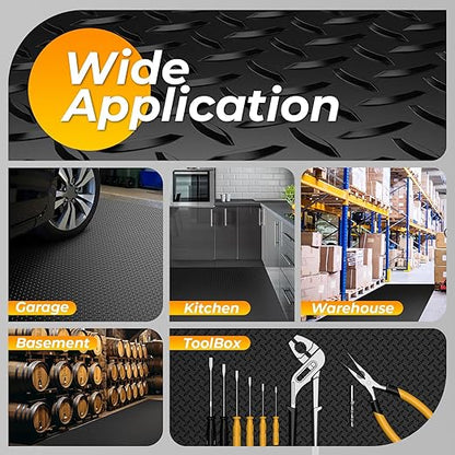 7.8 x 22 FT Garage Floor Mat, 2.8mm Thickness Diamond Plate Vinyl Garage Flooring Roll for Under Car, Large Size 172 SQFT for Large SUVs, MPV, Pickup Truck, RV, Black