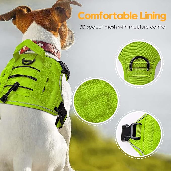 Heavy-Duty Tactical Dog Harness for Large Dogs, No Pull Adjustable Reflective Pet Vest with Molle System, K9 Military-Grade Control for Service Training, Outdoor &amp; 10+ Breeds, Wild Lime, Small