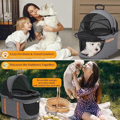 PAWZIDEA Pet Stroller 4 in 1, Dog Strollers for Small/Medium Dogs with Detachable Carrier Easy Lock Canopy, Seatbelt Puppy Car Seat, Cozy House, Foldable &amp; Lightweight Jogger Cat Stroller, 4 Wheels