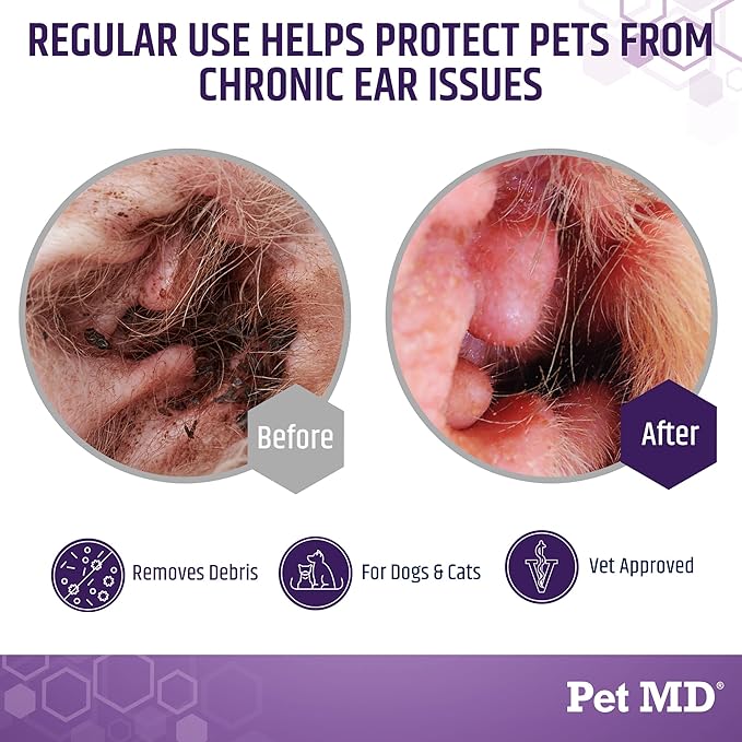 Pet MD Dog Ear Cleaning Wipes with Aloe and Eucalyptus + Veterinary Tris Flush Cat &amp; Dog Ear Cleaner