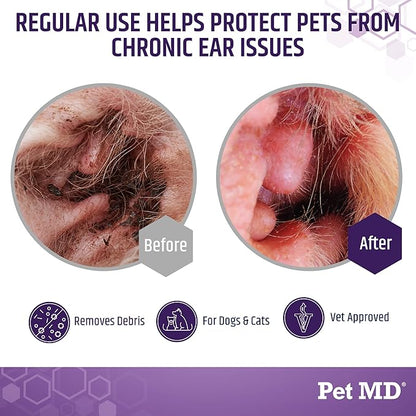 Pet MD Dog Ear Cleaning Wipes with Aloe and Eucalyptus + Veterinary Tris Flush Cat &amp; Dog Ear Cleaner