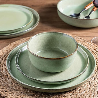 GBHOME Ceramic Dinnerware Sets for 6, 18 Pieces Stoneware Plates and Bowls Sets, Scratch Resistant Dishes, Dishwasher &amp; Microwave Safe-Pastel Green
