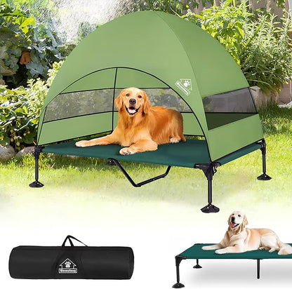 Elevated Outdoor Dog Bed with Canopy &amp; Adjustable Feet - Larger Shade for Camping, Backyard &amp; Patio