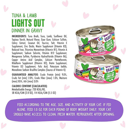 B.F.F. OMG - Best Feline Friend Oh My Gravy!, Tuna &amp; Lamb Lights Out with Tuna &amp; Lamb, 5.5oz Can (Pack of 8)