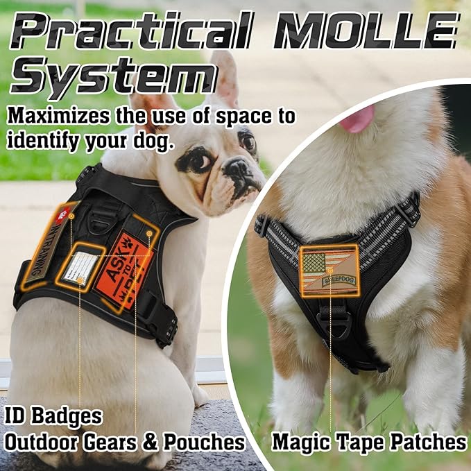 rabbitgoo Tactical Dog Harness for Large Dogs, No Pull Military Service Vest with Handle &amp; Molle, Easy Control for Training Walking, Adjustable Reflective Straps, Black, L
