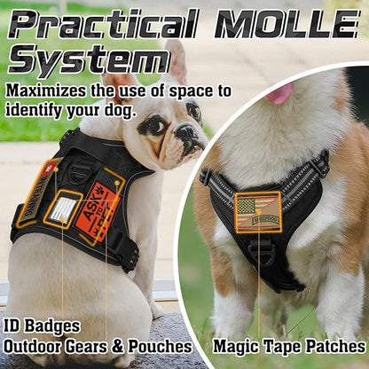 rabbitgoo Tactical Dog Harness for Large Dogs, No Pull Military Service Vest with Handle &amp; Molle, Easy Control for Training Walking, Adjustable Reflective Straps, Black, L