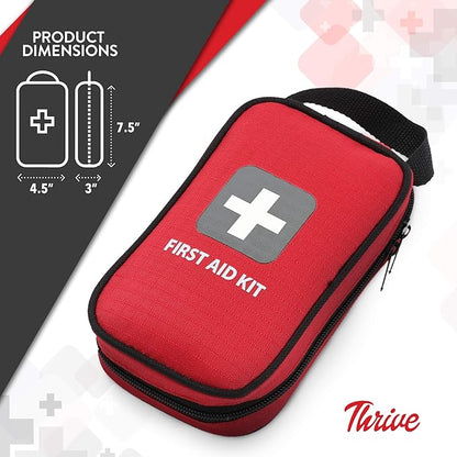 Thrive First Aid Safety Kit - 100-Piece Bag - Compact Waterproof Rip-Stop Nylon Pouch - Multi-Size Bandages, Antiseptic Wipes &amp; Safety Pins for Car &amp; Travel