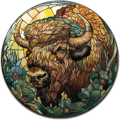 Lygond Aluminum Circular Metal Sign American Bison 12x12 Inches Rustic Modern Style for Office, Garage, Lawn, Parking, Bedroom, Entrance
