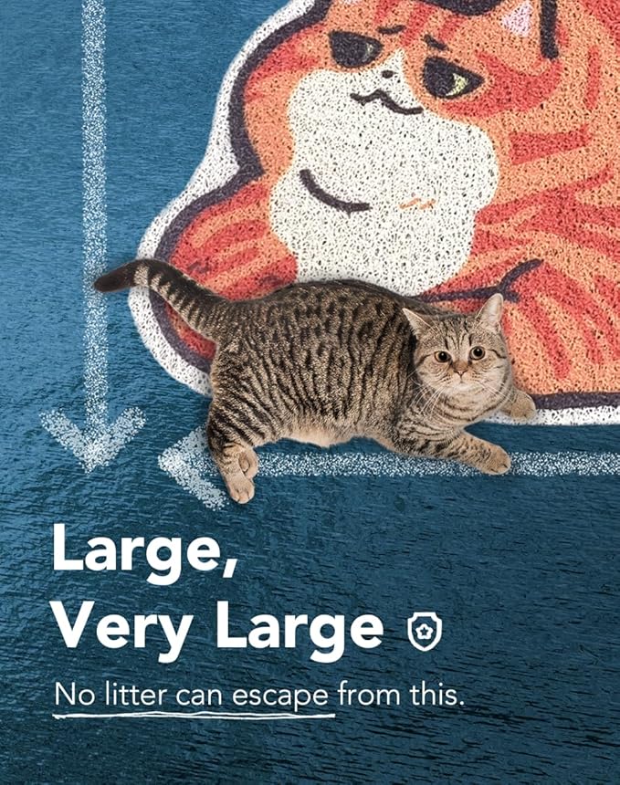 Lukamoo® Cute Cat Litter Mat (30’’x20’’), Large/L, for Kitty Litter &amp; Cute Cat Litter Box, Litter Trapping Mat (Orange Tabby)