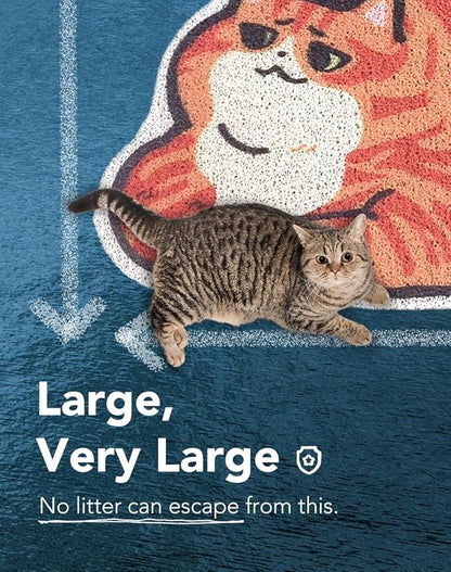 Lukamoo® Cute Cat Litter Mat (30’’x20’’), Large/L, for Kitty Litter &amp; Cute Cat Litter Box, Litter Trapping Mat (Orange Tabby)