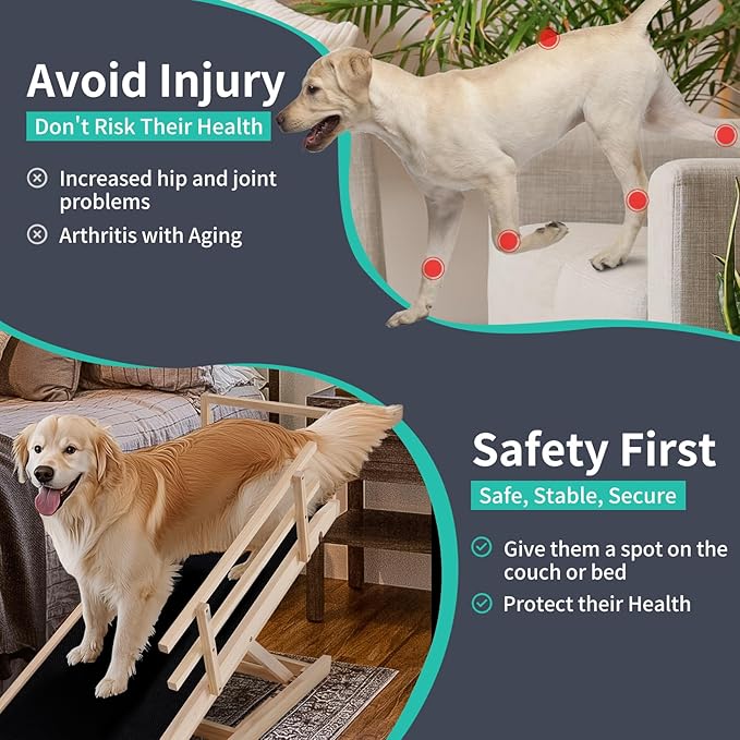Dog Ramp, 5 Level Adjustable Wooden Folding Pet Ramp for Middle Bed, Couch,SUV-High Traction, Portable Paw Ramps for Small &amp; Large Old Dogs &amp; Cats - Furniture Quality