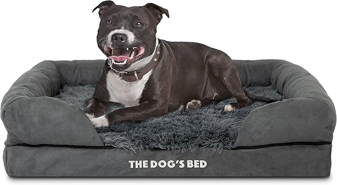 The Dog’s Bed, Medium Grey Faux Fur 30x23.5, Memory Foam, Pain Relief: Arthritis, Hip &amp; Elbow Dysplasia, Post Surgery, Lameness, Supportive, Calming, Washable Cover, Veterinary Approved