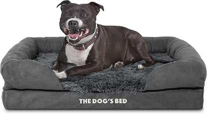 The Dog’s Bed, Medium Grey Faux Fur 30x23.5, Memory Foam, Pain Relief: Arthritis, Hip &amp; Elbow Dysplasia, Post Surgery, Lameness, Supportive, Calming, Washable Cover, Veterinary Approved