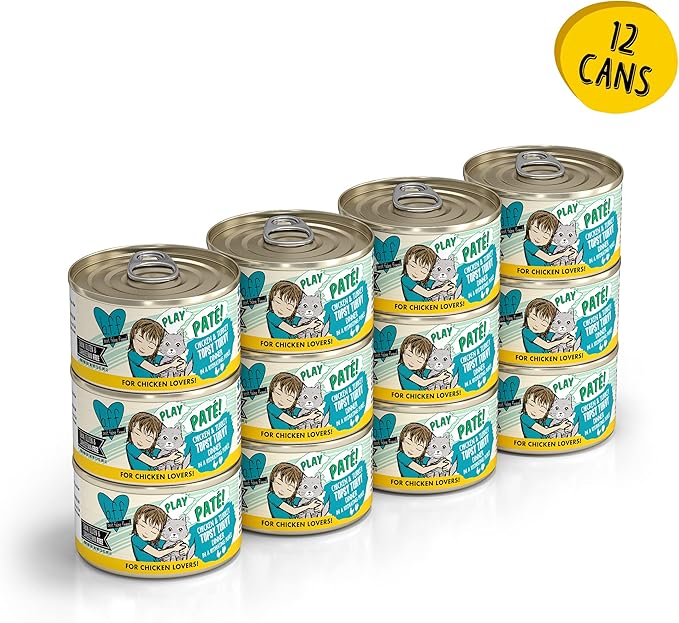 Weruva B.F.F. Play - Best Feline Friend Paté Lovers, Aw Yeah!, Chicken &amp; Turkey Topsy Turvy with Chicken &amp; Turkey, 2.8oz Can (Pack of 12)