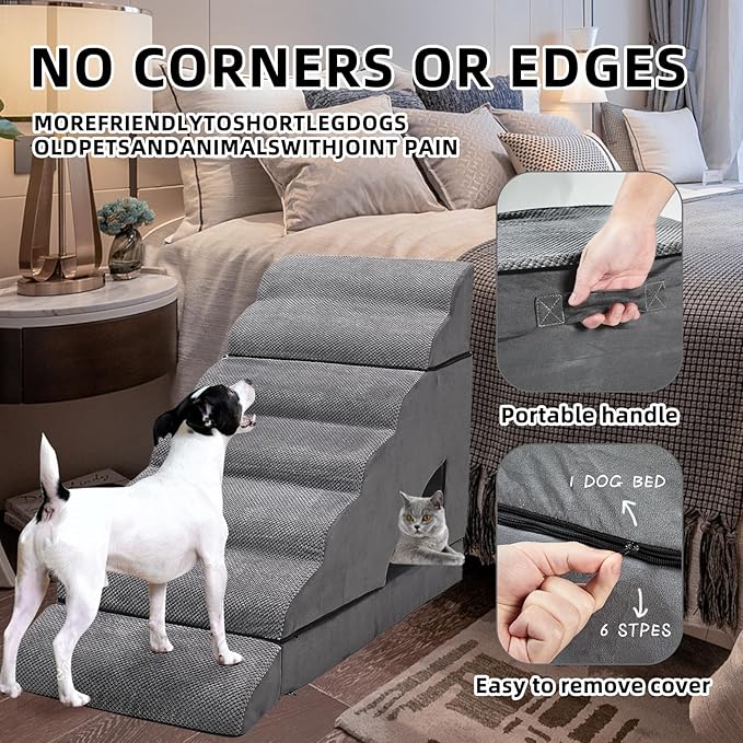 Dog Stairs &amp; Steps for High Beds 30-36 inches High Tall, LitaiL Pet Stairs/Steps for High Beds 34 inch High for Small Large Dogs, Non-Slip 7 Steps Dog Ramps for Old Dogs/Cats