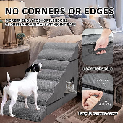Dog Stairs &amp; Steps for High Beds 30-36 inches High Tall, LitaiL Pet Stairs/Steps for High Beds 34 inch High for Small Large Dogs, Non-Slip 7 Steps Dog Ramps for Old Dogs/Cats