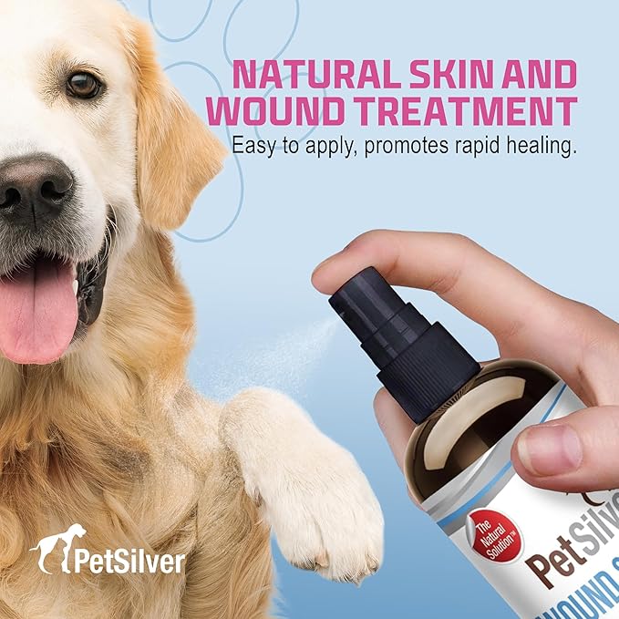 PetSilver Wound &amp; Skin Spray - Dog Wound Spray, Hot Spot, Allergy Relief for Dogs, Itch Spray for Cats - Natural Skin Soother - Chelated Silver, Superior to Colloidal Silver - Made in USA - 8 fl oz