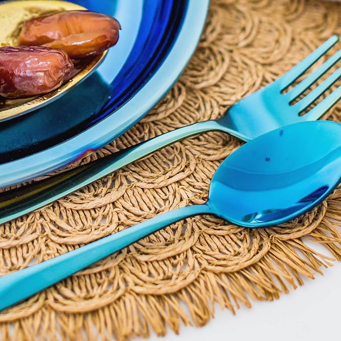 Ahimsa Stainless Steel Kids Utensils - Kids Fork and Spoon Set, Pediatrician Designed Toddler Utensils, 100% BPA Free &amp; Dishwasher Safe (Iridescent Blue)