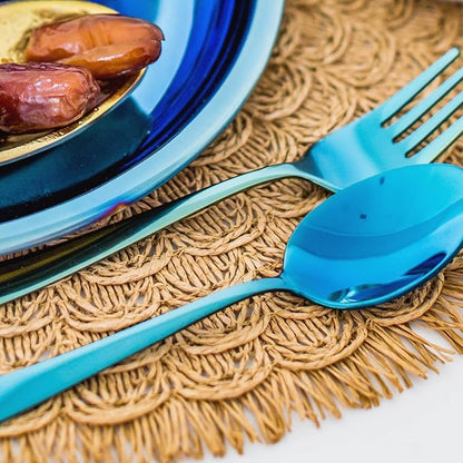 Ahimsa Stainless Steel Kids Utensils - Kids Fork and Spoon Set, Pediatrician Designed Toddler Utensils, 100% BPA Free &amp; Dishwasher Safe (Iridescent Blue)