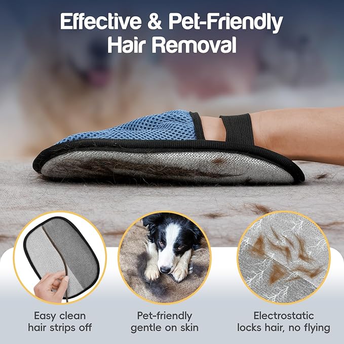 Upgraded Pet Hair Removal Gloves with 5-Finger Design,Reusable Electrostatic Mitts with Enhanced Grip, Quickly Remove Cat &amp; Dog Hair from Sofas, Beds, Clothes, Carpets，1PCS