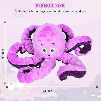 Dog Squeaky Toys Octopus - Tough Plush Large Medium &amp; Small Dog Toys - Stuffed Animals Puppy Toys - Funny Cute Dog Toy for Dog Birthday Presents (Octopus Purple)