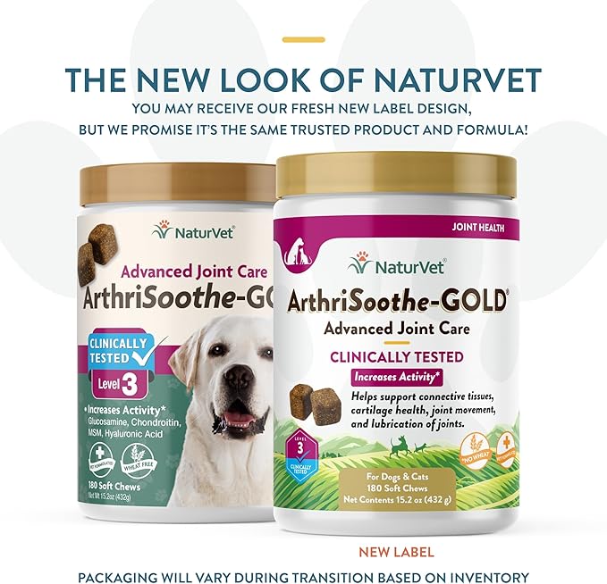 NaturVet ArthriSoothe-Gold Level 3 Advanced Joint Care for Dogs – Soft Chew Dog Supplement with Glucosamine, MSM, Chondroitin &amp; Hyaluronic Acid – Wheat-Free Pet Supplements – 180 Ct.