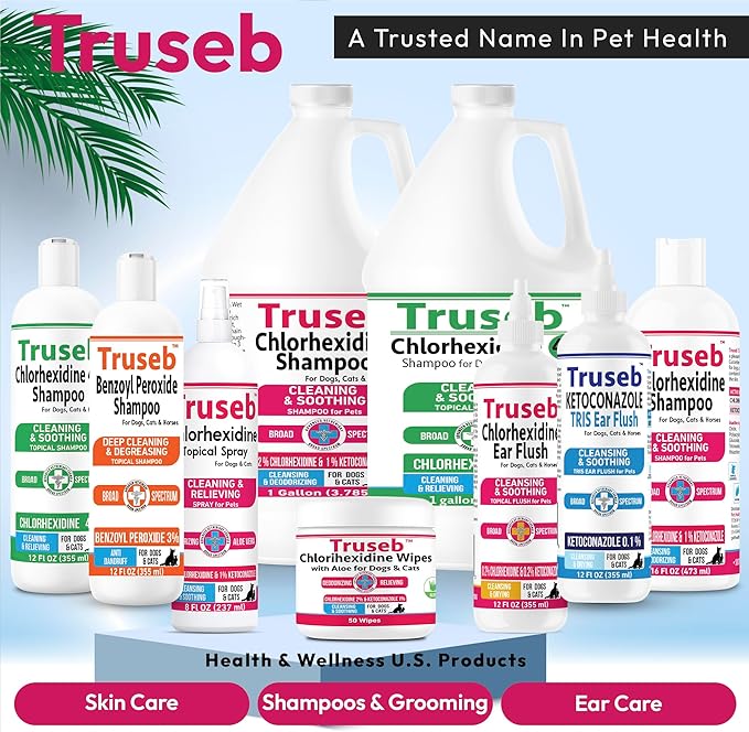 Truseb Topical Ketoconazole and Chlorhexidine Shampoo for Dogs, Cats &amp; Horses Pleasantly Scented with a Cucumber Melon Scent with Aloe (Ketoconazole &amp; Chlorhexidine Shampoo, 1 Gallon)