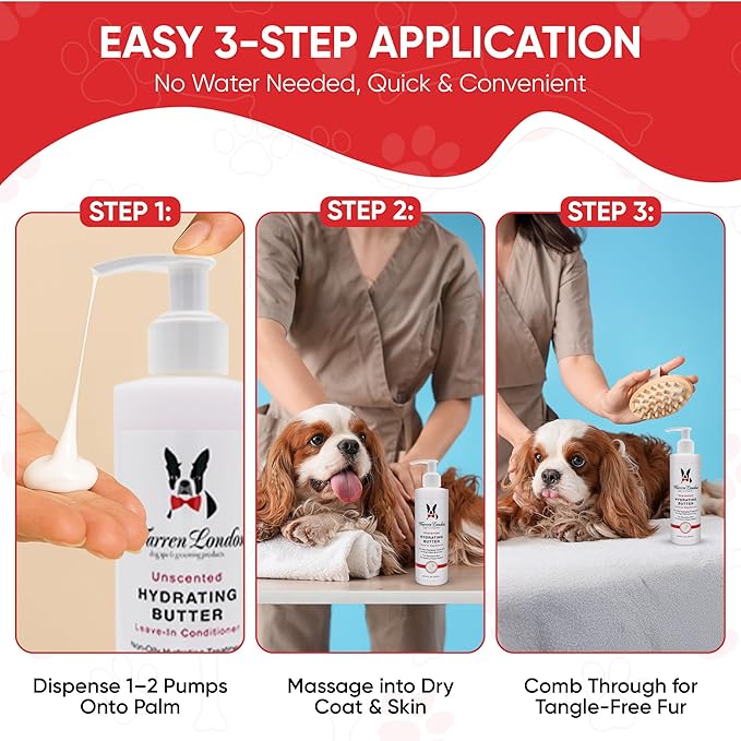 Warren London Hydrating Butter Leave in Pet Conditioner for Dogs | Lotion for Skin and Coat | Aloe Puppy &amp; Dog Conditioner for Hair Detangler, Dry Skin, &amp; Dandruff | Unscented 8oz