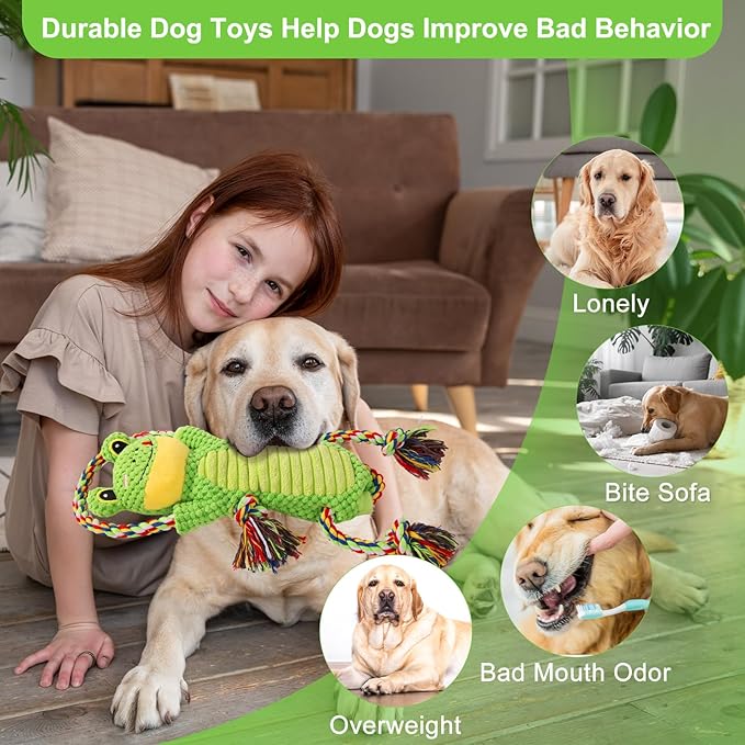 Interactive Chew Proof Dog Toys for Boredom &amp; Anxiety - Plush with Squeaker &amp; Crinkle Sound &amp; Ropes for Small, Medium, Large Dogs