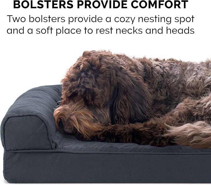 Furhaven Cooling Gel Dog Bed for Large Dogs w/ Removable Bolsters &amp; Washable Cover, For Dogs Up to 95 lbs - Quilted Sofa - Iron Gray, Jumbo/XL