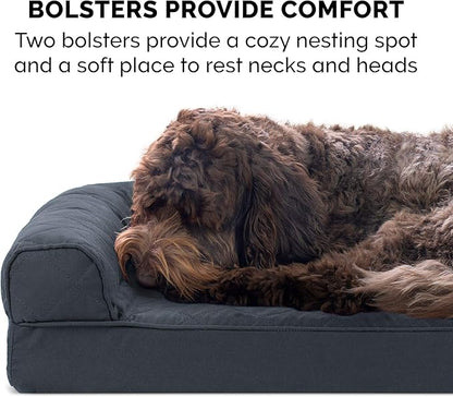 Furhaven Cooling Gel Dog Bed for Large Dogs w/ Removable Bolsters &amp; Washable Cover, For Dogs Up to 95 lbs - Quilted Sofa - Iron Gray, Jumbo/XL
