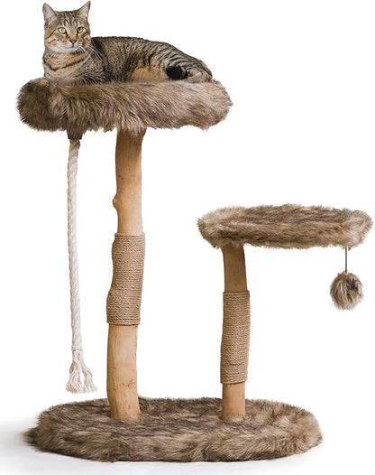 Mau Lifestyle Modern Cat Tree Tower - Natural-Branch Cat Condo &amp; Luxury Wood Cat Scratching Tree - Luxury Cat Gifts by Mau Lifestyle