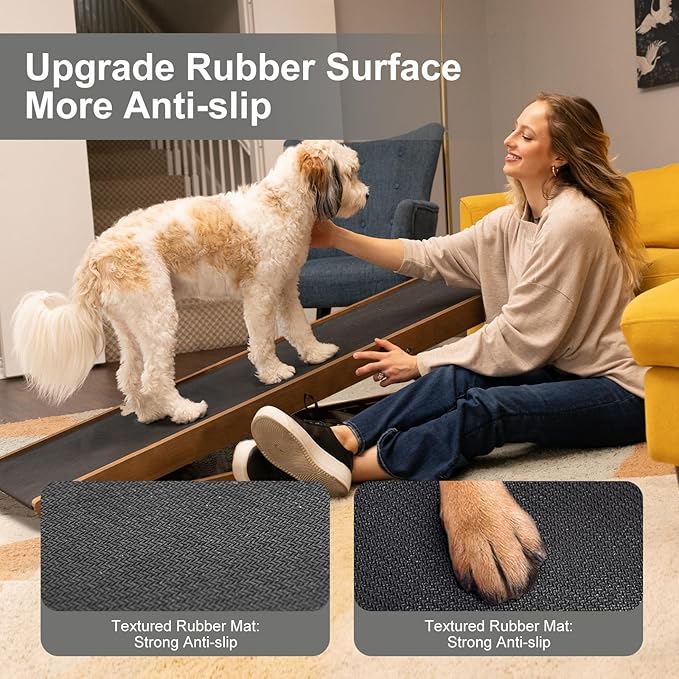 ABORON Dog Ramp,Adjustable Folding Pet Ramp for Bed,Couch,SUV - High Traction Portable Rubber Paw Ramps,Great for Small &amp; Large Old Dogs &amp; Cats, Supports up to 200 lbs,63&