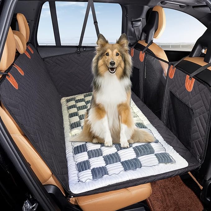 VClife Plaid Dog Car Bed Mat, Non-Slip Backseat Extender Pet Blanket, Washable Dog Bed Mat for SUVs, Sedans &amp; Small Trucks, Portable Travel Pad for Dogs, Wear Resistant, Pet Friendly, Gray, 59"×27.6"
