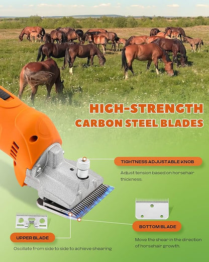Horse Clippers Cordless, Heavy Duty Horse Grooming Kit, 6-Speed Professional Livestock Clippers with 2PCS 21V 4Ah Lithium Battery for Shaving Horse Pony Cattle Large Dogs