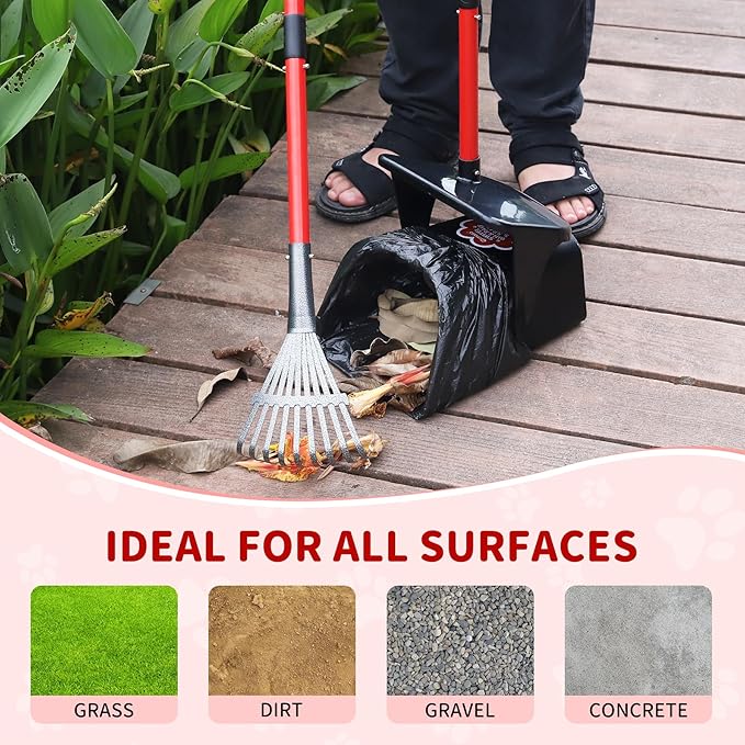 Pooper Scooper Swivel Bin &amp; Rake &amp; Spade with 60 Waste Bags, Heavy Duty Dog Poop Scooper for Large Medium Small Dogs, Long Stainless Steel Handle Use on Yard, Grass, Dirt or Gravel