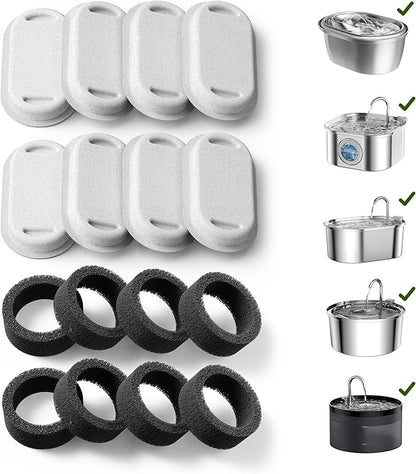 PETLIBRO 8 Packs Replacement Filters for Stainless Steel Cat Water Fountain PLWF003 &amp; PLWF006, 4 Months Set of Replacement Filters fot Pet Water Fountain Stainless Steel