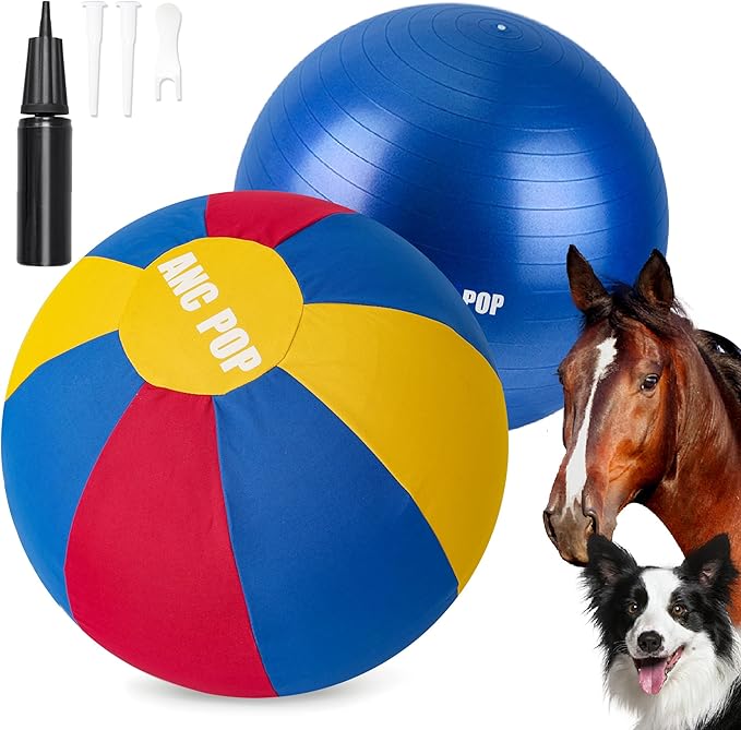 Herding Ball for Dogs Horse &amp; Cover 25" Ball for Horses Large with Hand Pump for Play Horse Toys for Horses Stall, Red and Blue and Yellow