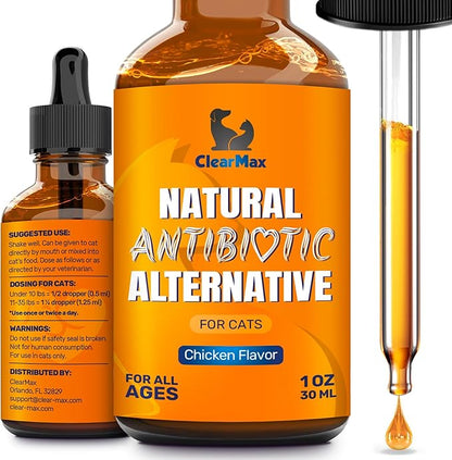 Cat Antibiotic to Help with Cough &amp; Allergies – Antibiotics for Cats to Aid with UTIs and Digestive Moments – HIPS &amp; Joints Support – Attractive Chicken Taste – 1 Oz Bottle